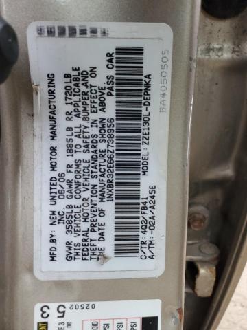 1NXBR32E66Z738956 - 2006 TOYOTA COROLLA CE TAN photo 12