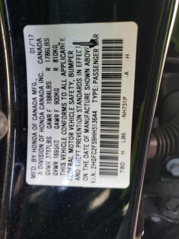 2HGFC2F59HH513644 - 2017 HONDA CIVIC LX BLACK photo 12