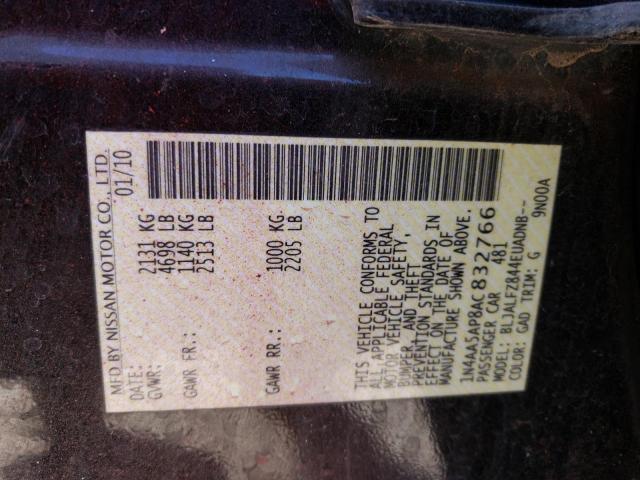 1N4AA5AP8AC832766 - 2010 NISSAN MAXIMA S RED photo 12