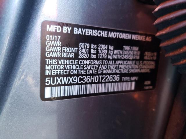 5UXWX9C36H0T22636 - 2017 BMW X3 XDRIVE28I GRAY photo 13