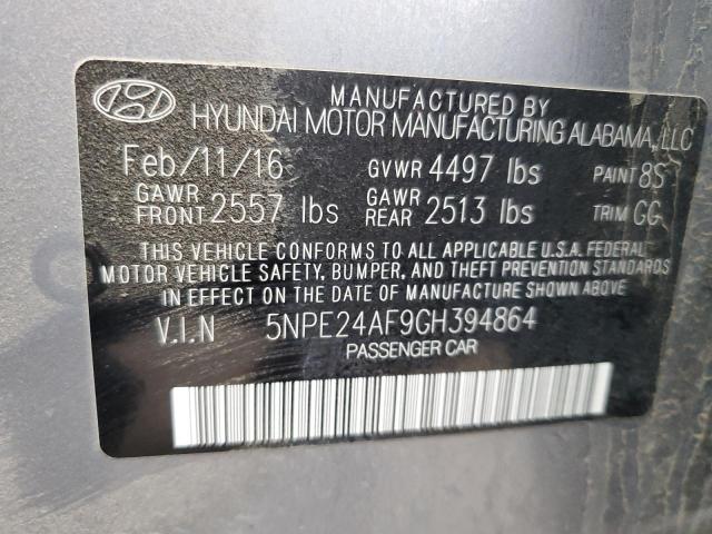 5NPE24AF9GH394864 - 2016 HYUNDAI SONATA SE GRAY photo 12