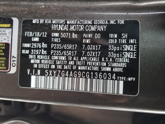 5XYZG4AG9CG136034 - 2012 HYUNDAI SANTA FE GLS GRAY photo 13