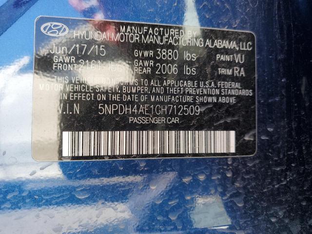 5NPDH4AE1GH712509 - 2016 HYUNDAI ELANTRA SE BLUE photo 12