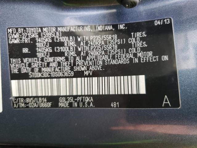 5TDDK3DC1DS063659 - 2013 TOYOTA SIENNA XLE BLUE photo 13