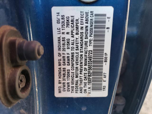 19XFB2F56EE049723 - 2014 HONDA CIVIC LX BLUE photo 12