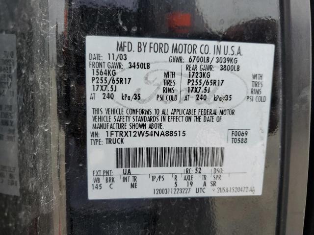 1FTRX12W54NA88515 - 2004 FORD F150 BLACK photo 12