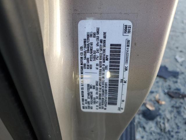 4N2ZN16TX2D819591 - 2002 NISSAN QUEST SE GOLD photo 13