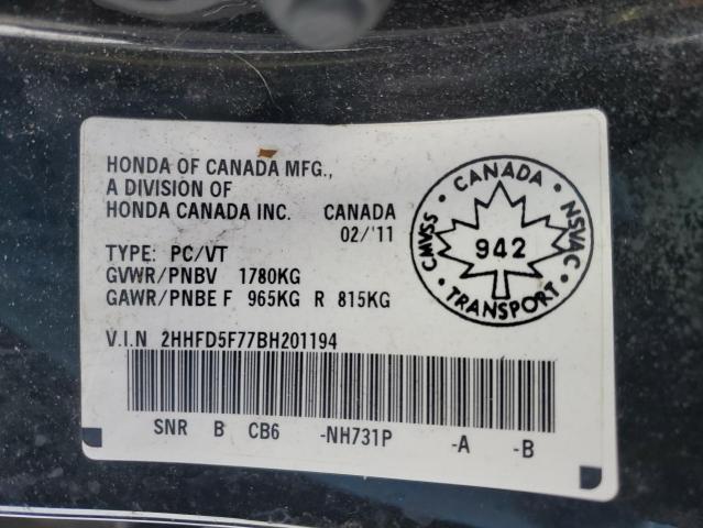 2HHFD5F77BH201194 - 2011 ACURA CSX TECHNOLOGY BLACK photo 13