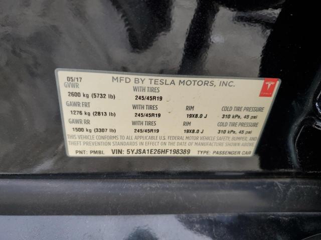 5YJSA1E26HF198389 - 2017 TESLA MODEL S შავი ფოტო 12
