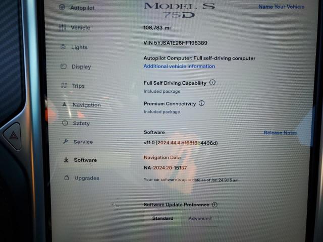 5YJSA1E26HF198389 - 2017 TESLA MODEL S შავი ფოტო 9