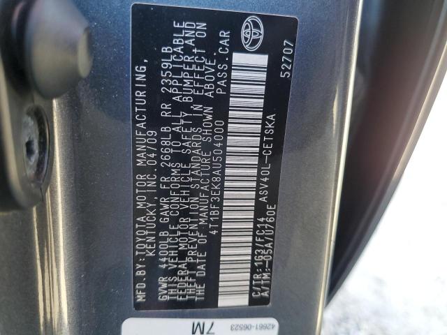 4T1BF3EK8AU504000 - 2010 TOYOTA CAMRY BASE GRAY photo 12