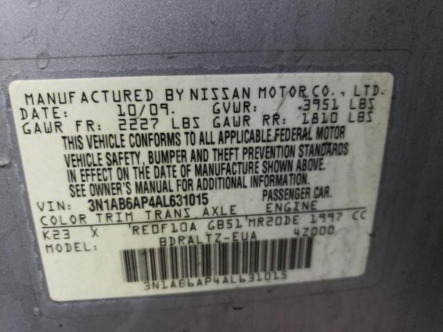 3N1AB6AP4AL631015 - 2010 NISSAN SENTRA 2.0 SILVER photo 12