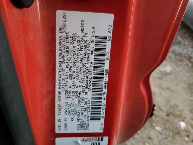 5TEUU42N77Z381135 - 2007 TOYOTA TACOMA ACCESS CAB წითელი ფოტო 12