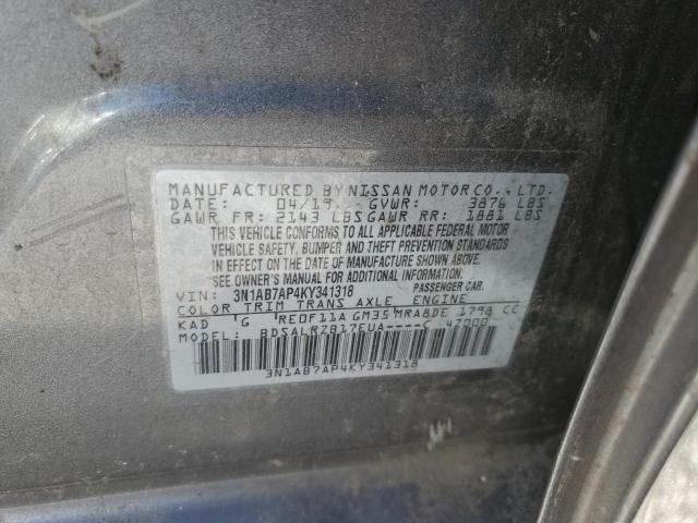 3N1AB7AP4KY341318 - 2019 NISSAN SENTRA S CHARCOAL photo 12