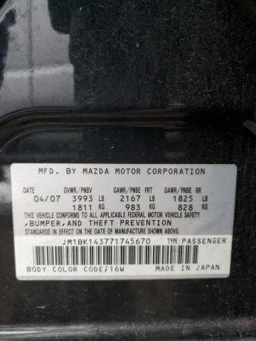 JM1BK143771745670 - 2007 MAZDA 3 HATCHBACK BLACK photo 12