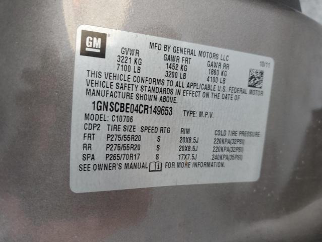 1GNSCBE04CR149653 - 2012 CHEVROLET TAHOE C1500 LT GRAY photo 13