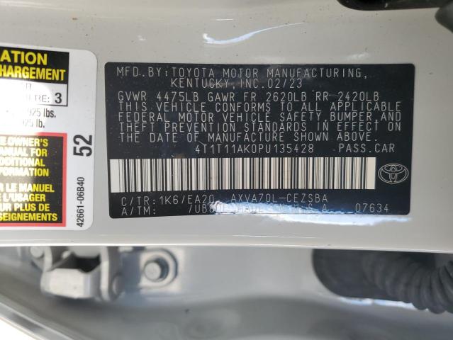 4T1T11AK0PU135428 - 2023 TOYOTA CAMRY SE NIGHT SHADE WHITE photo 12