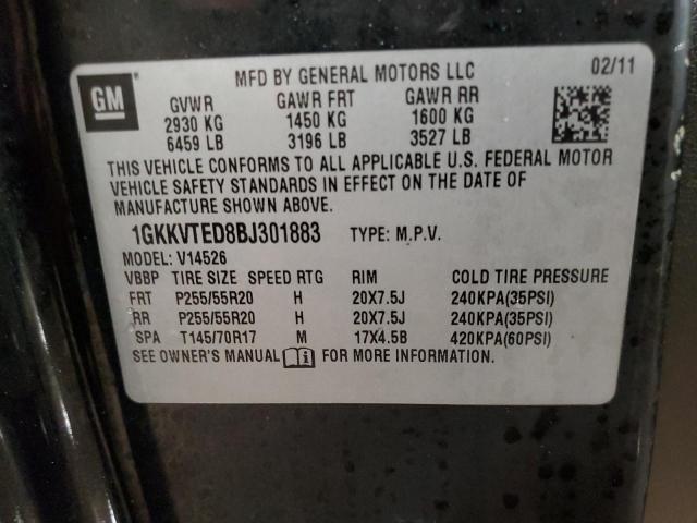 1GKKVTED8BJ301883 - 2011 GMC ACADIA DENALI BLACK photo 13