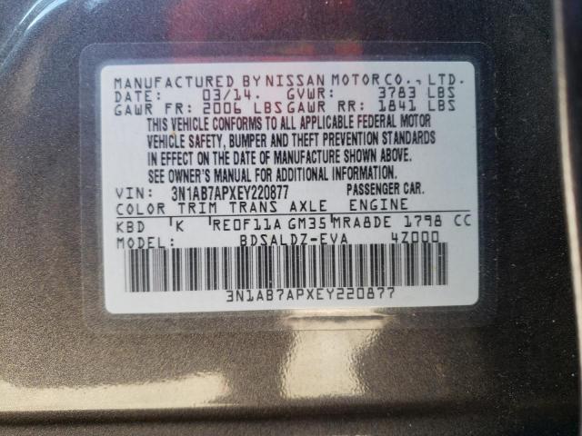 3N1AB7APXEY220877 - 2014 NISSAN SENTRA S GRAY photo 12