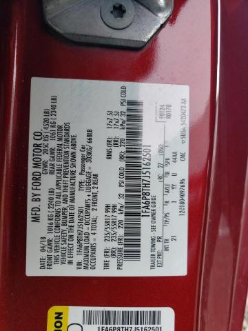 1FA6P8TH7J5162501 - 2018 FORD MUSTANG RED photo 12