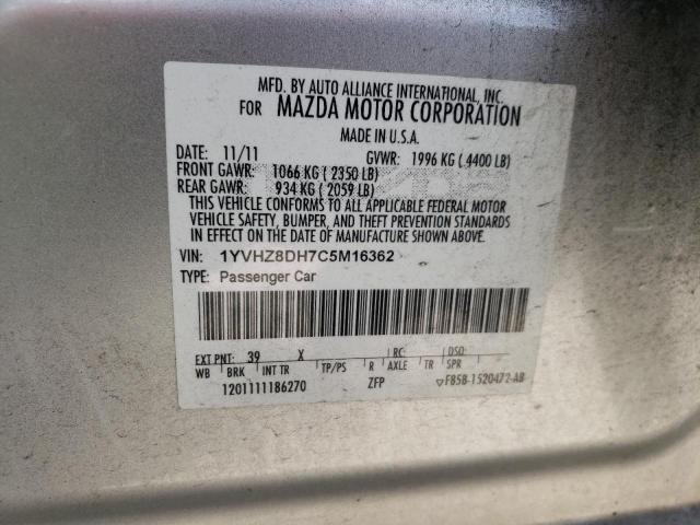 1YVHZ8DH7C5M16362 - 2012 MAZDA 6 I SILVER photo 12