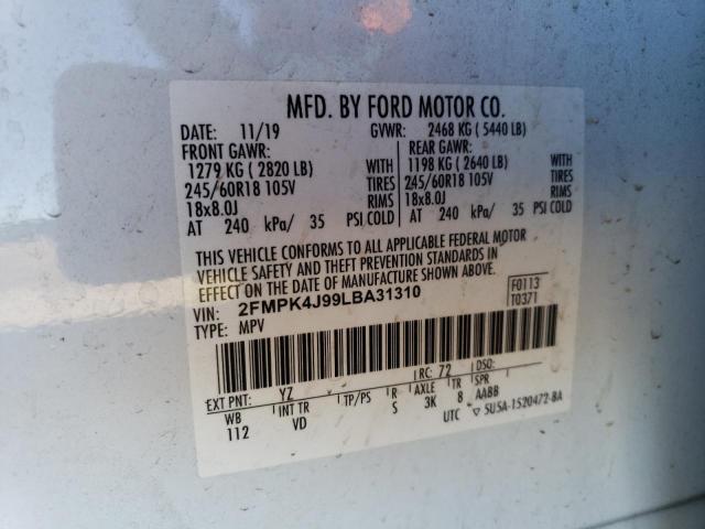 2FMPK4J99LBA31310 - 2020 FORD EDGE SEL WHITE photo 13