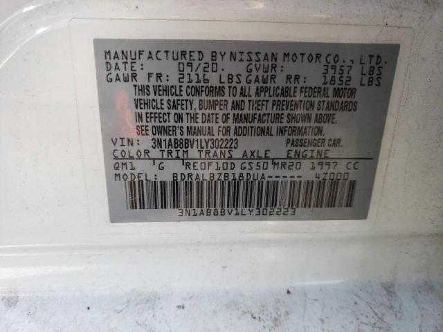 3N1AB8BV1LY302223 - 2020 NISSAN SENTRA S WHITE photo 12