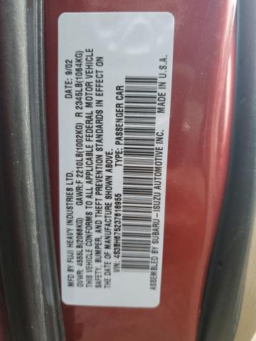 4S3BH675237618955 - 2003 SUBARU LEGACY OUTBACK AWP 勃艮第红 照片 12