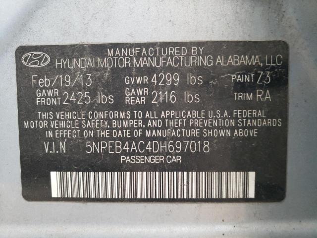 5NPEB4AC4DH697018 - 2013 HYUNDAI SONATA GLS GRAY photo 13