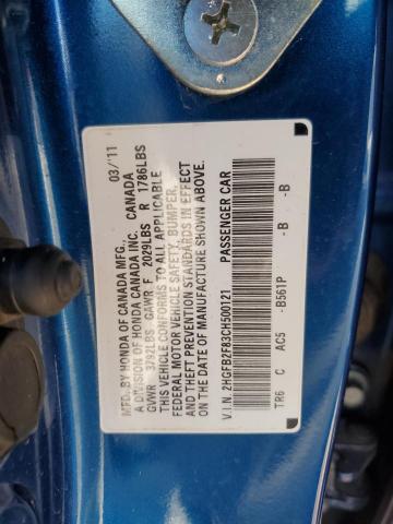 2HGFB2F83CH500121 - 2012 HONDA CIVIC EX BLUE photo 12