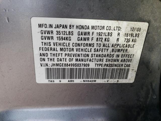 JHMGE88499S037909 - 2009 HONDA FIT SPORT GRAY photo 13