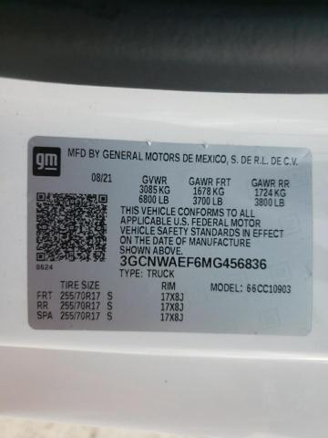 3GCNWAEF6MG456836 - 2021 CHEVROLET SILVERADO WHITE photo 12