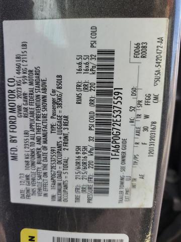 1FA6P0G72E5375591 - 2014 FORD FUSION S GRAY photo 12