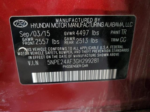 5NPE24AF3GH299281 - 2016 HYUNDAI SONATA SE RED photo 12