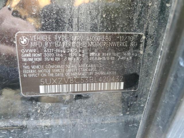 5UXZV8C53BL420432 - 2011 BMW X5 XDRIVE50I Чорний фото 12