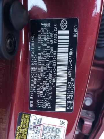 4T1BE32K54U352494 - 2004 TOYOTA CAMRY LE BURGUNDY photo 12