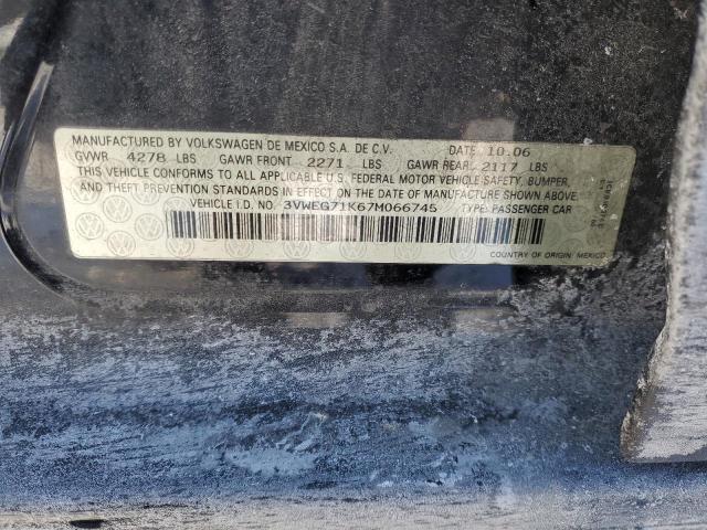 3VWEG71K67M066745 - 2007 VOLKSWAGEN JETTA WOLFSBURG 黑色 照片 12