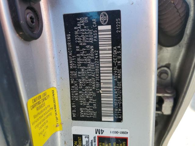 4T1BF3EK0BU227442 - 2011 TOYOTA CAMRY BASE SILVER photo 12