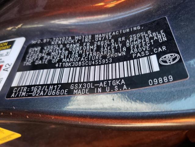 4T1BK3DB5CU455953 - 2012 TOYOTA AVALON BASE 灰色 照片 10