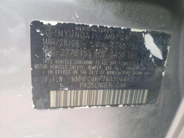 KMHFC46F76A104455 - 2006 HYUNDAI AZERA SE GRAY photo 12