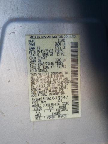 5N1AR18U16C613447 - 2006 NISSAN PATHFINDER LE ვერცხლისფერი ფოტო 13