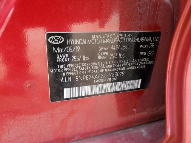 5NPE24AF2KH783029 - 2019 HYUNDAI SONATA SE RED photo 12