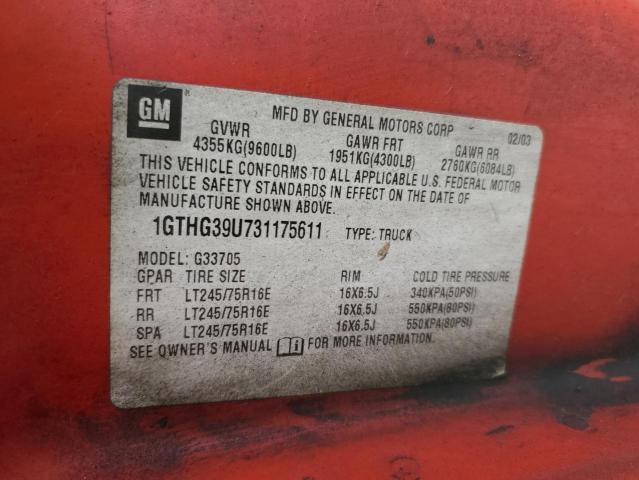 1GTHG39U731175611 - 2003 GMC SAVANA G3500 RED photo 13