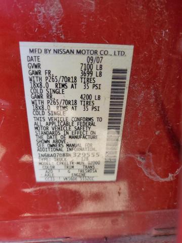 1N6BA07D88N329555 - 2008 NISSAN TITAN XE RED photo 12