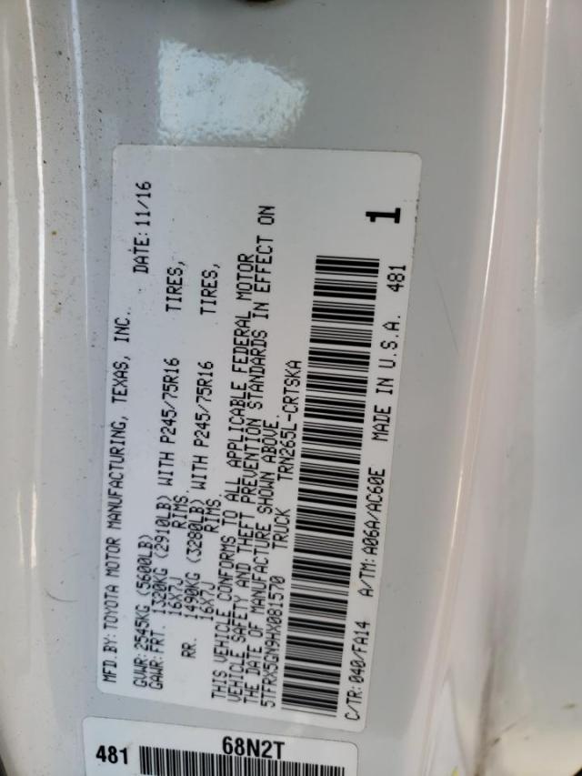 5TFRX5GN9HX081570 - 2017 TOYOTA TACOMA ACCESS CAB თეთრი ფოტო 10