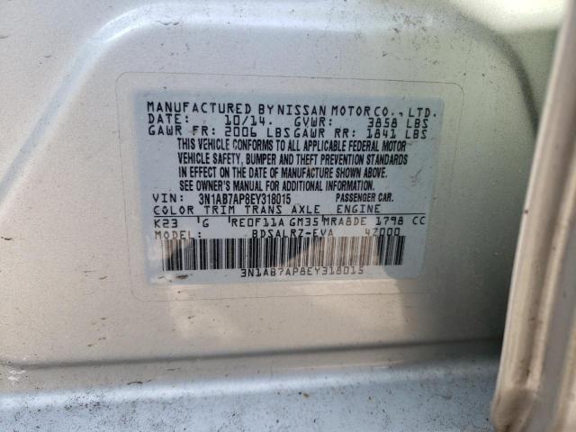 3N1AB7AP8EY318015 - 2014 NISSAN SENTRA S SILVER photo 12