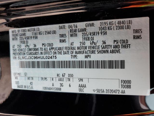 5LMCJ3C96HUL02475 - 2017 LINCOLN MKC RESERVE BLACK photo 13