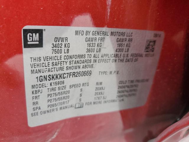 1GNSKKKC7FR260669 - 2015 CHEVROLET SUBURBAN K1500 LTZ RED photo 13