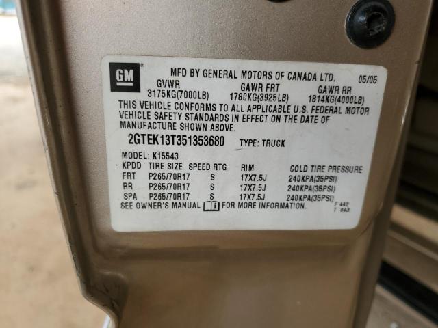 2GTEK13T351353680 - 2005 GMC NEW SIERRA K1500 TAN photo 13