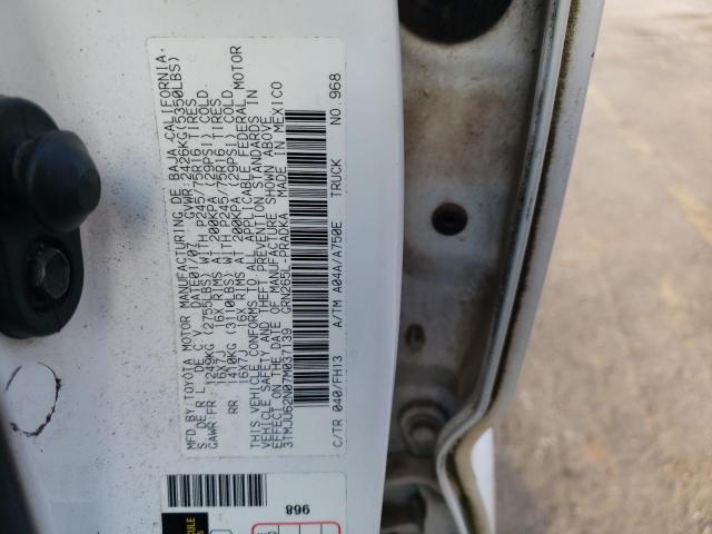 3TMJU62N07M037139 - 2007 TOYOTA TACOMA DOUBLE CAB PRERUNNER WHITE photo 12